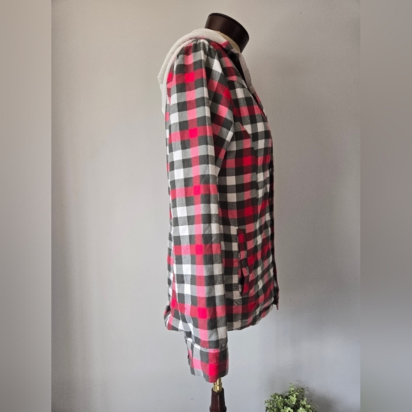DC Pink, White And Grey Plaid Lightweight Hooded Jacket. Size Small - Picture 4 of 13